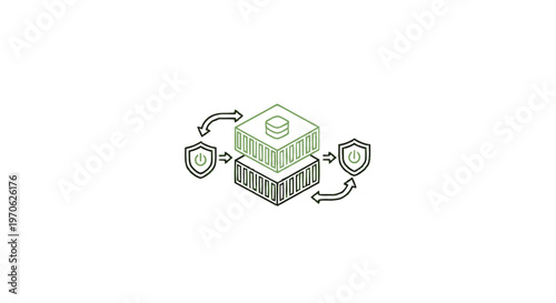 Data Protection and Security Concept Illustration with Shields and Arrows.