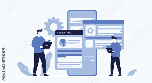 Conceptual Illustration of Mobile App Development Process with Developers.
