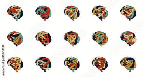 Abstract colorful brain made of intertwined strands, representing complex thoughts, creativity, and the human mind.