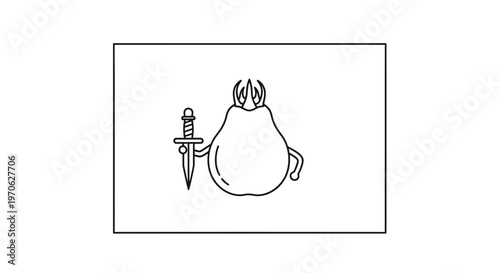 Cartoon Pear Character Holding a Dagger, Funny Fruit Illustration