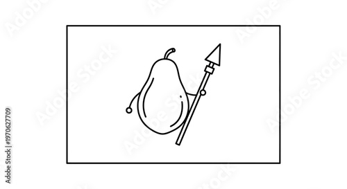 Cartoon Pear Warrior Holding Spear, Funny Fruit Character with Weapon, Healthy Food Concept