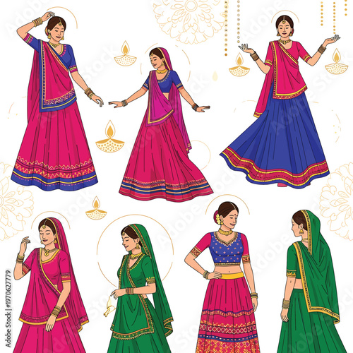 Women in traditional Indian clothing dancing 3.