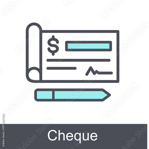Cheque Blue Vector Icon On White Background 