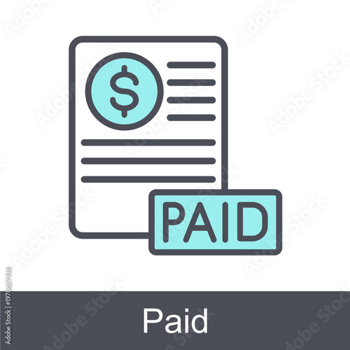 Paid Blue Vector Icon On White Background 