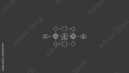 Conceptual illustration of network connections and data flow on dark background.