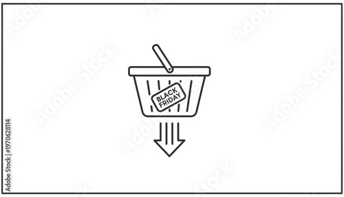Black Friday Shopping Basket Icon with Downward Arrow