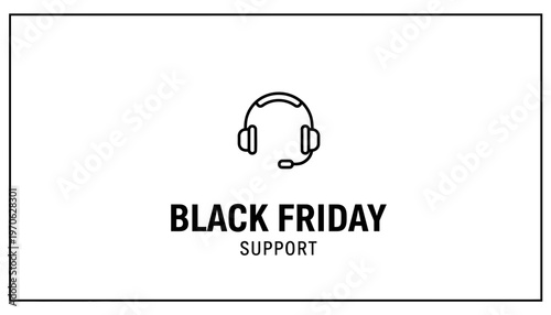 Black Friday Support Icon with Headphones and Microphone
