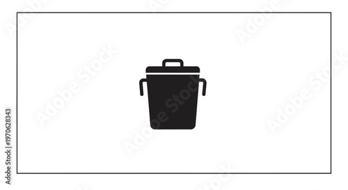 Black trash can icon on white background, recycling symbol, waste management concept