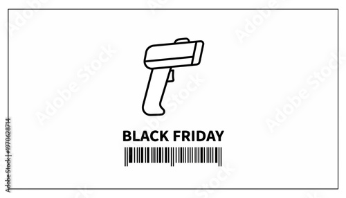 Black Friday Sale Icon with Barcode and Thermometer Gun - Retail Promotion Concept