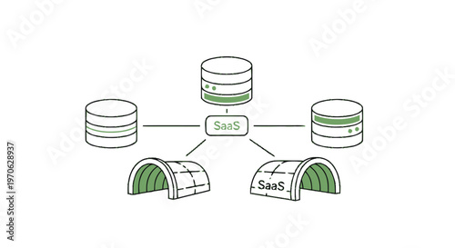 Conceptual Illustration of SaaS Architecture with Data Storage and Servers.