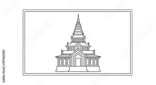 Traditional Thai Temple Architecture Outline, Buddhist Pagoda, Asian Landmark