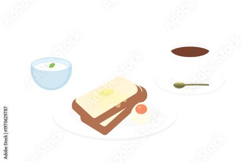 ゆで卵とヨーグルトとコーヒーとトーストのモーニングセット