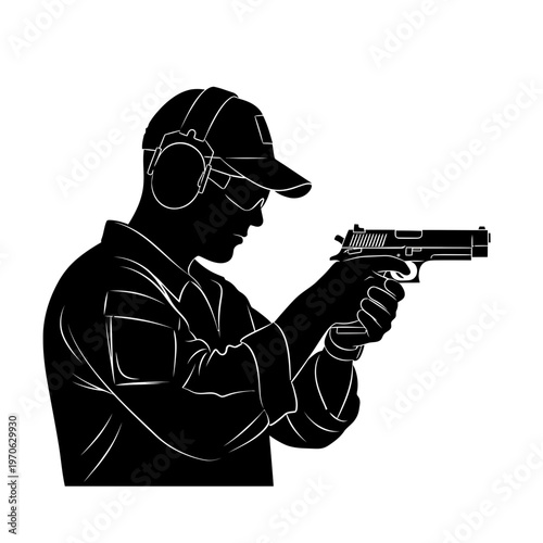 Shooter silhouette: A detailed silhouette of an individual confidently aiming a handgun, capturing the precision and focus required in the sport of shooting. 