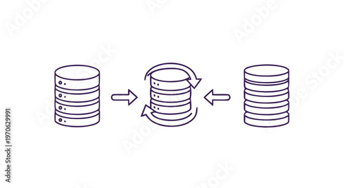 Data Replication Process Between Databases with Arrows Illustration.