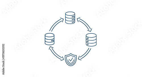 Data Replication Process with Security Shield and Circular Arrows.