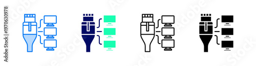 Lan Multiple Style Icon Set Vector 