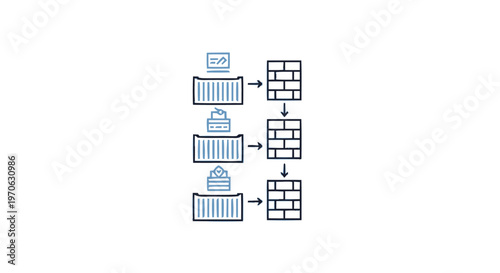 Conceptual illustration of containerized software deployment and infrastructure management.