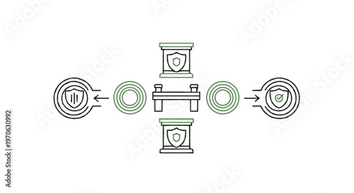 Conceptual illustration of security and protection with shields and circles.