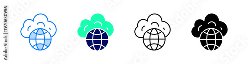 Cloud Multiple Style Icon Set Vector 