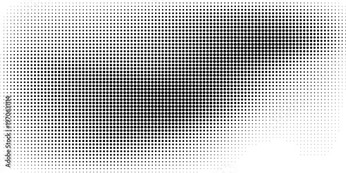 Grunge halftone angular gradient. Distress fade noise background. Retro pixel background texture. Black and white sand wallpaper. Vector textured grid surface. Anime or manga comic overlay.