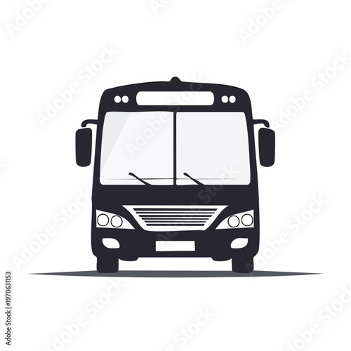 Front view of a dark grey bus illustration, public transportation bus from multiple views, public transport