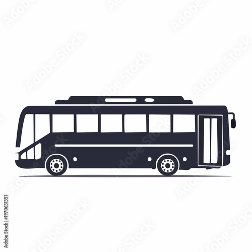 Side profile silhouette of a bus with a dark silhouette representing the side profile of bus, with visible and doors