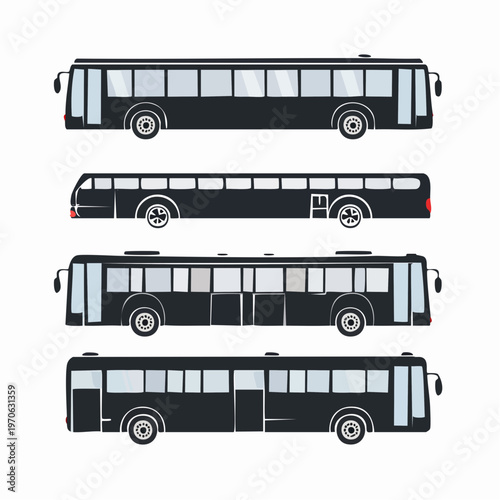 Multiple bus side view vector illustrations public transportation bus from multiple views with blue with tour