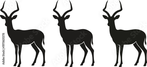 Three Black Antelope Silhouettes Arranged in a Horizontal Row.