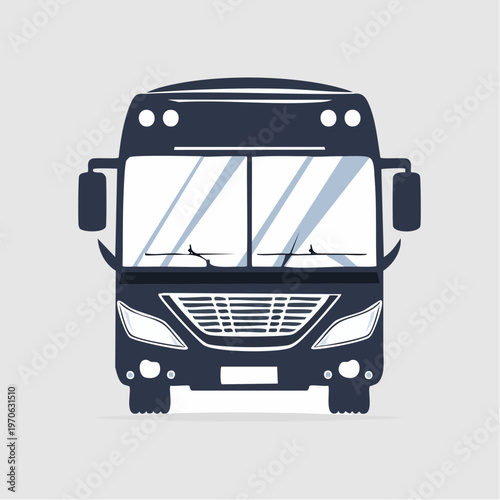 Front view of a dark colored public transportation bus from multiple views with it highlights the vehicle's headlights