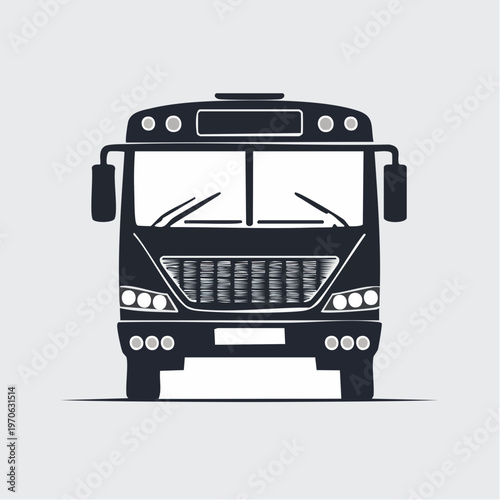 Front view silhouette of a bus with details, public transportation bus from multiple views, a detailed black silhouette