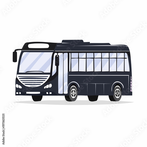 Dark blue bus in side profile, modern design, public transportation bus from multiple views