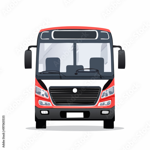 Colorful red and white bus front view with detailed features from multiple views with a detailed vector illustration