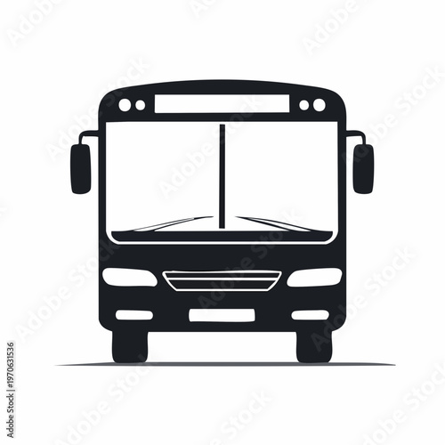 Frontal silhouette icon of a bus, public transportation bus from multiple views, a minimalist black silhouette