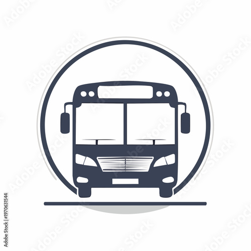 Front view of a dark gray bus inside a circular frame from multiple views with composition is suitable for logos