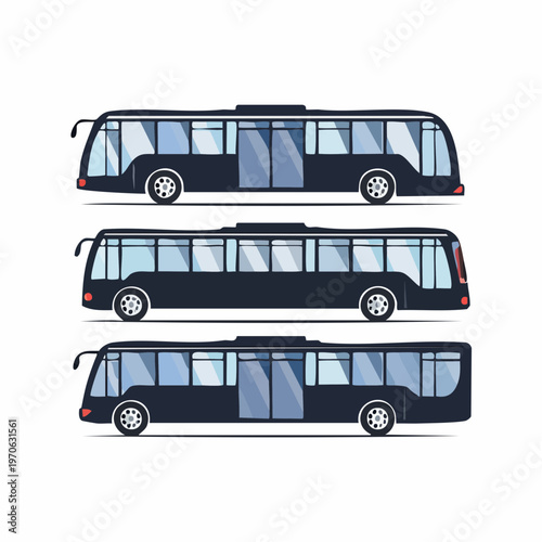 Three modern public transportation buses illustrated from the side, vector artworkpublic transportation bus from multipl