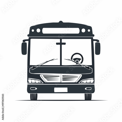 Bus front view, public transportation bus from multiple views, a dark silhouette illustration of a facing directly