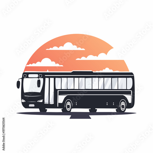 Silhouette of a bus against a sunset sky public transportation bus from multiple views public transport graphic desig