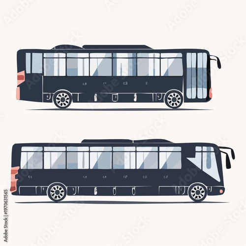 Two dark blue buses viewed from side public transportation bus from multiple views public transport tour bus