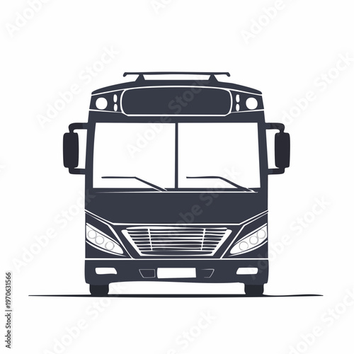 Bus front view, public transportation bus from multiple views, a dark silhouette illustration of a seen