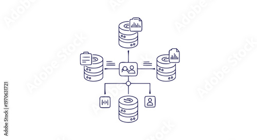 Data Management System Illustration Showing Database and User Interaction.