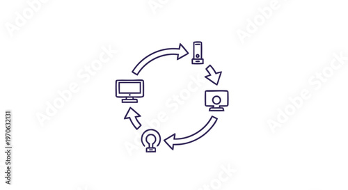 Conceptual illustration of data transfer between devices, information exchange.