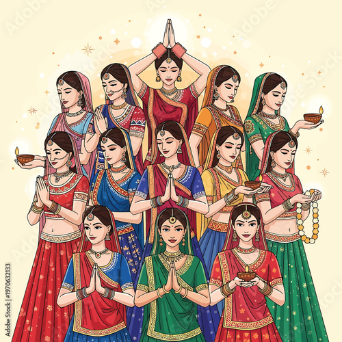 Women in Traditional Indian Festival Attire.