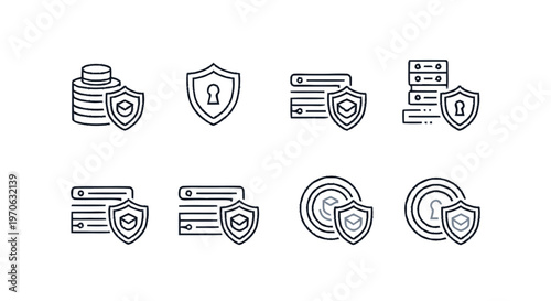 Data Security and Protection Icons Set for Digital Information Safety.