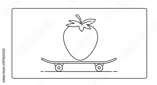 Strawberry on Skateboard Line Art Icon