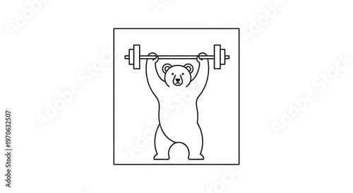 Strong bear lifting barbell, fitness and strength icon, cartoon style