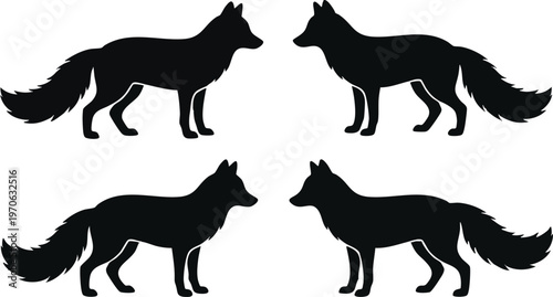 Four Black Fox Silhouettes Arranged in Two Rows.