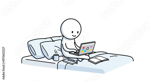 Person sitting on bed with laptop.