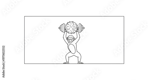 Strong Monkey Lifting Weight, Fitness Concept, Cartoon Style