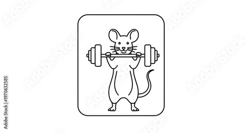 Strong mouse lifting weights, cartoon illustration, fitness and strength concept