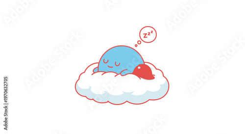 Sleeping blue whale on cloud.